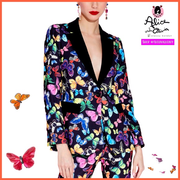 Alice + Olivia Jackets & Blazers - Alice + Olivia Macey Butterfly Combination Notch Collar Fitted Blazer Jacket